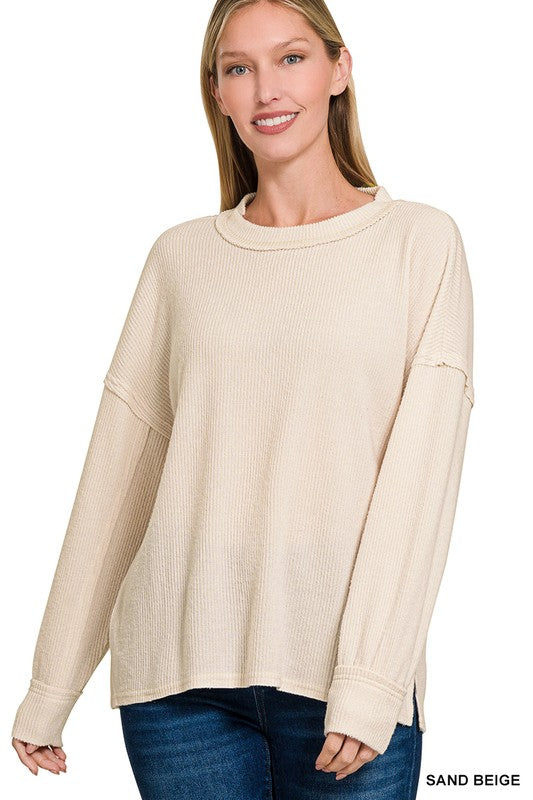 Karmine Brushed Hacci Top - Sand