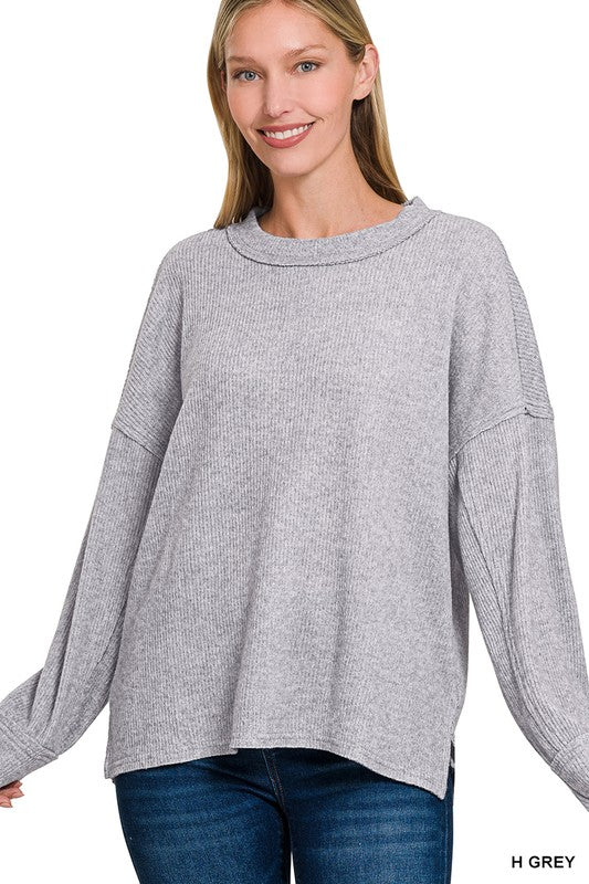 Karmine Brushed Hacci Top - Grey