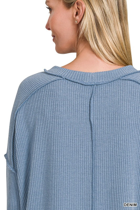 Elijah Ribbed Drop Shoulder Top - Grey