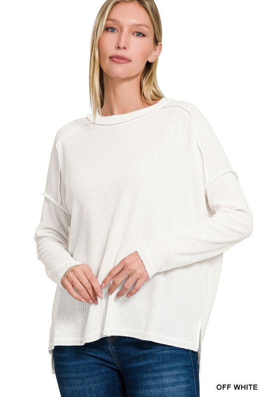 Elijah Ribbed Drop Shoulder Top - Off White