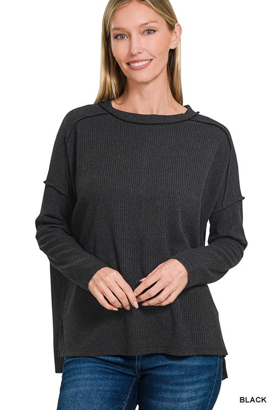 Elijah Ribbed Drop Shoulder Top - Black