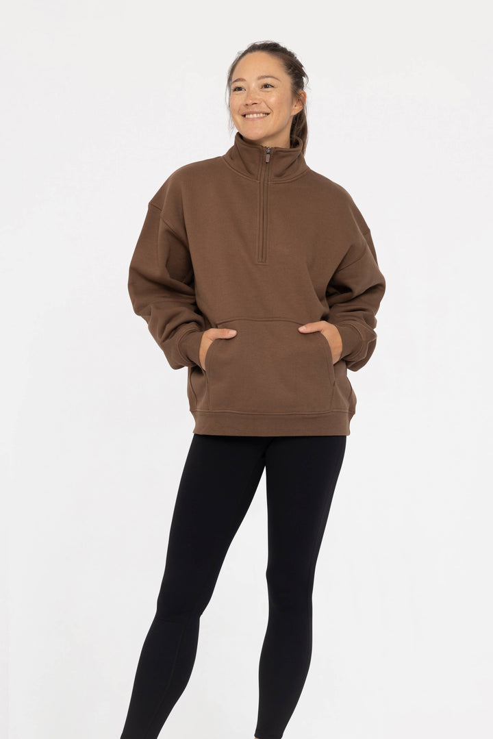 Allison Mock Neck Pullover Sweater Brown