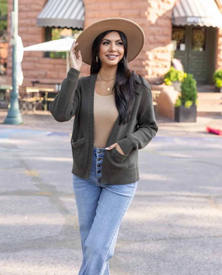 Grace & Lace Slouchy Knit Cardigan - Olive