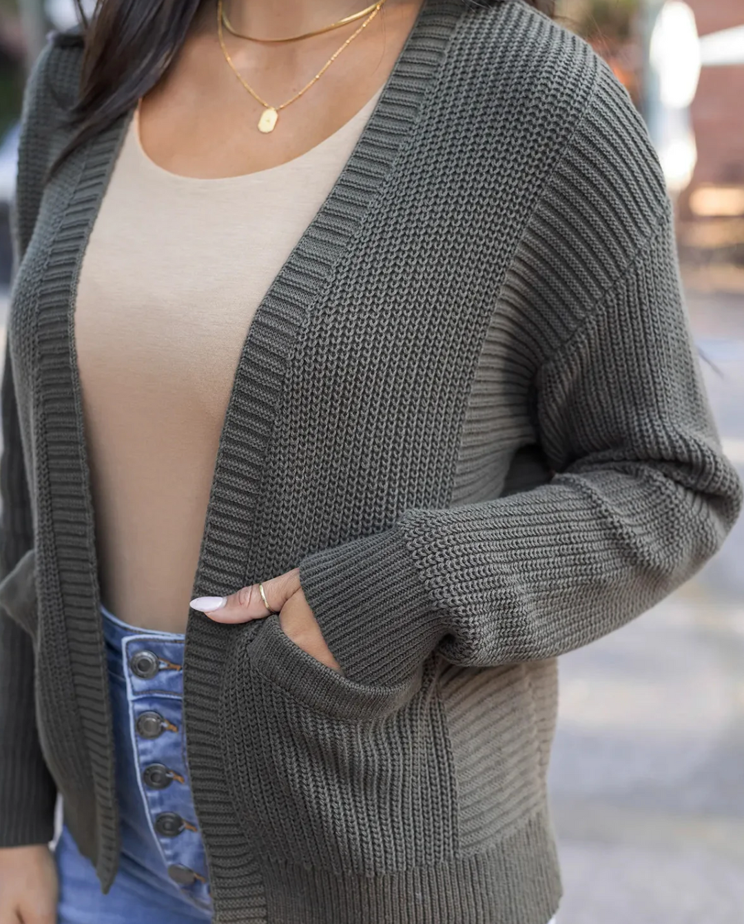 Grace & Lace Slouchy Knit Cardigan - Olive