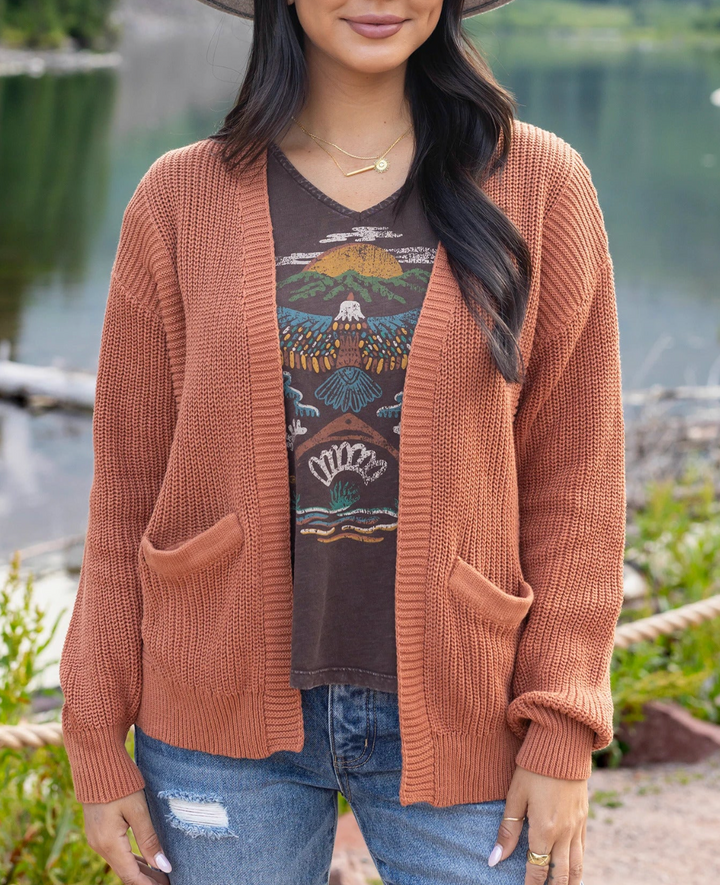 Grace & Lace Slouchy Knit Cardigan - Baked Pumpkin