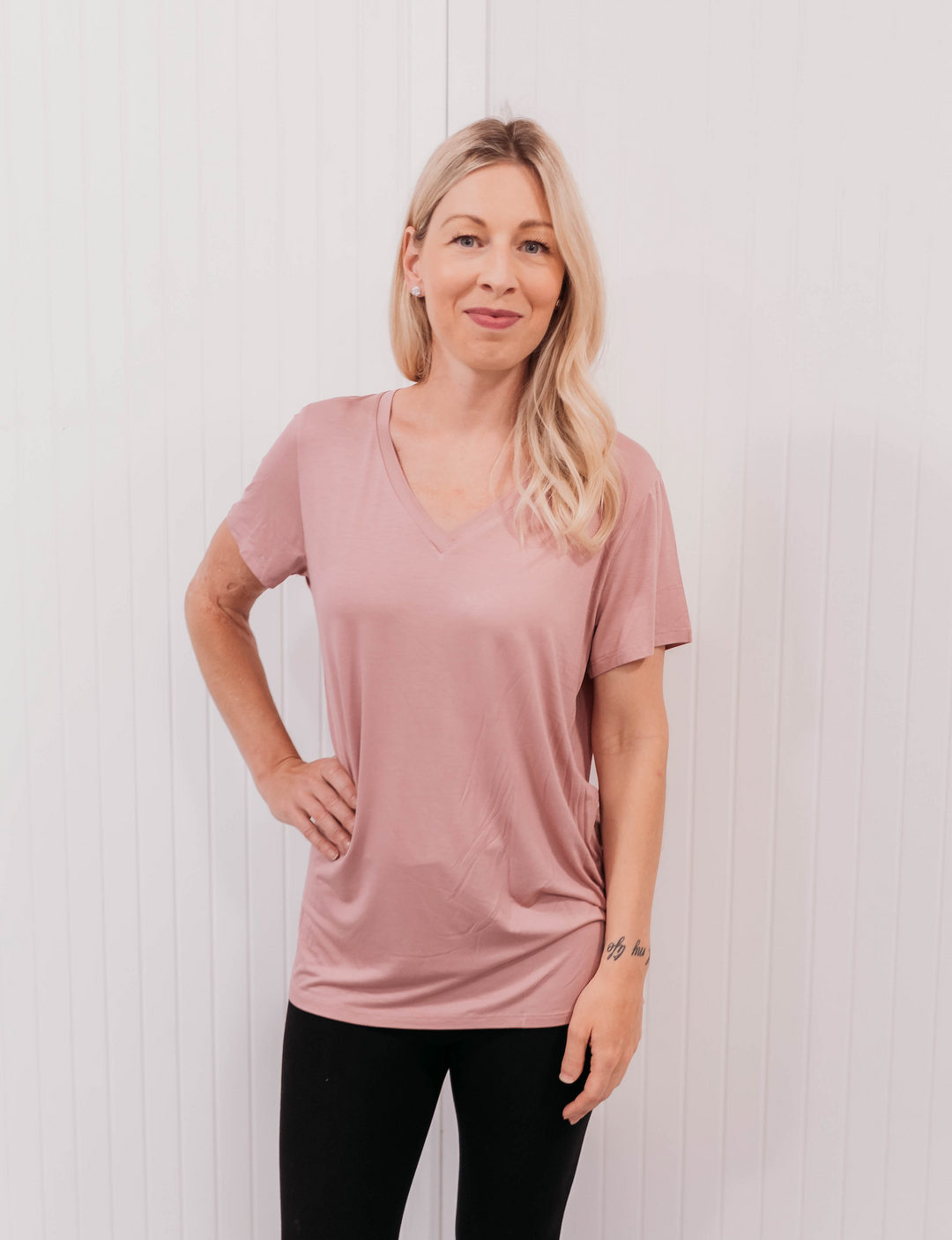 Blonde Ambition Basics V Neck Tee - Mauve